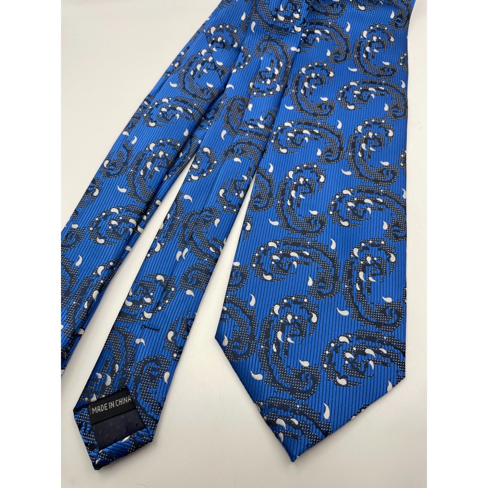 MENZGGG Mens Royal Blue Paisley Woven Silk Like Necktie Standard 3.25 Inch Width